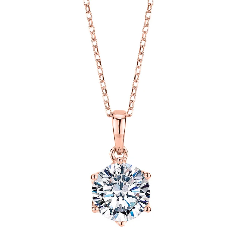 Women’s birthstone necklace-Round Brilliant solitaire pendant with 1.28 carat* diamond simulant in 10 carat rose gold