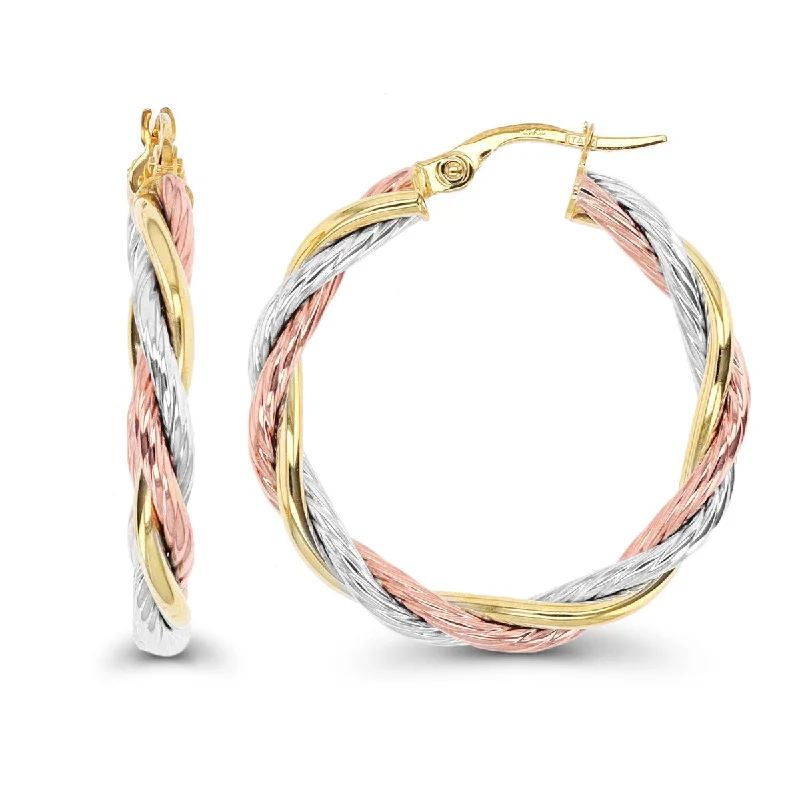 Women’s sapphire earrings-10KT Gold Tri-Color 30X3MM Hoop Earrings