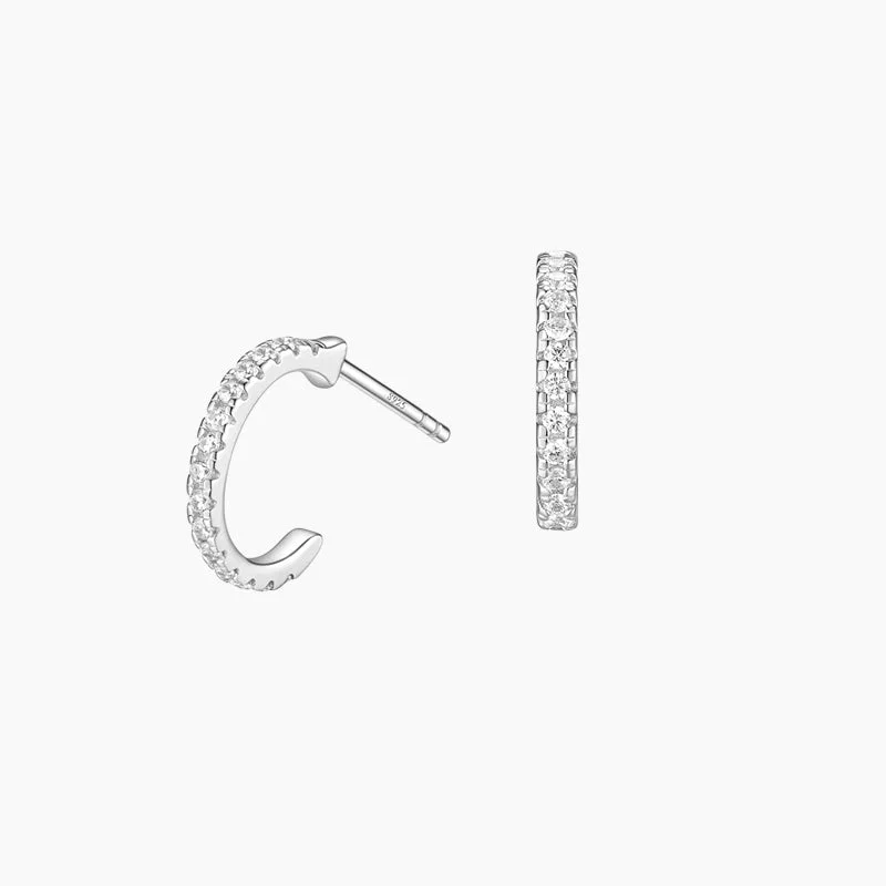 Women’s clip-on earrings-Sterling Silver Stud Huggie Hoop Earrings