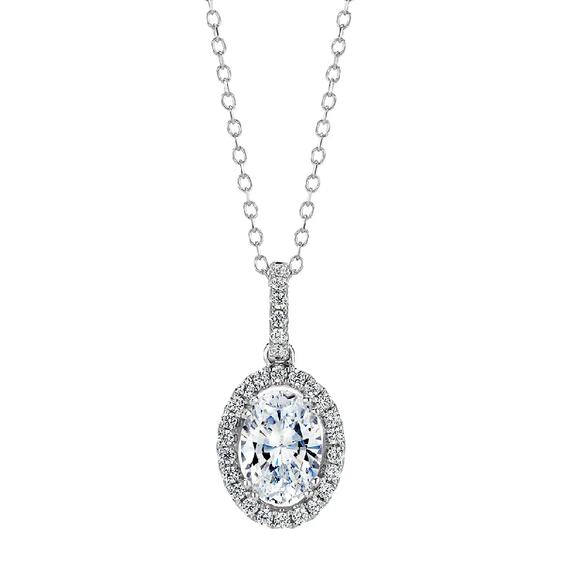 Women’s simple necklace-Halo pendant with 0.9 carats* of diamond simulants in 10 carat white gold