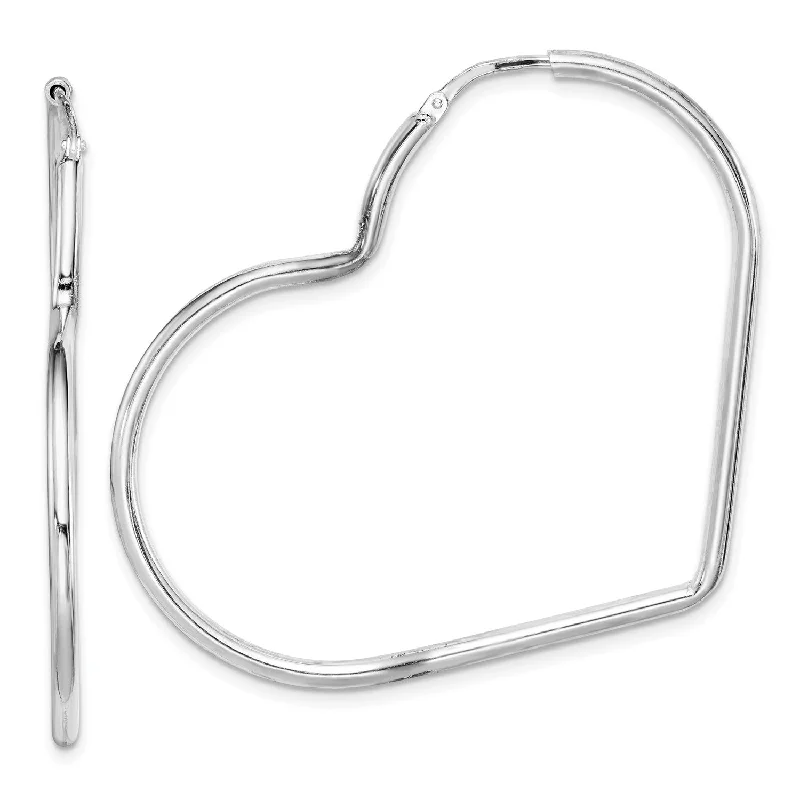 Women’s clip-on earrings-Sterling Silver 2X45MM Heart Hoop Earrings