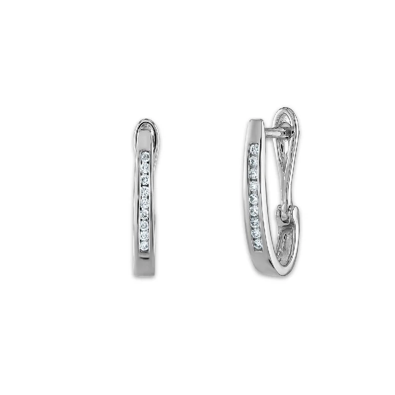 Women’s fashion earrings-1/10 CTW Diamond Oval Hoop Earring in 10KT White Gold