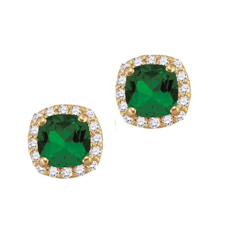 Women’s oval earrings-5MM Simulated Emerald and White Sapphire Stud Earrings in 10KT Yellow Gold