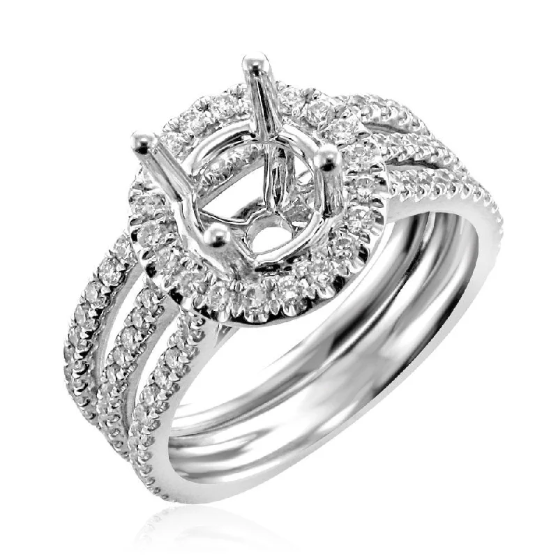 Women’s stylish engagement ring-14KT White Gold .86 CTW Diamond Halo Setting for 1-1.25 CT Round