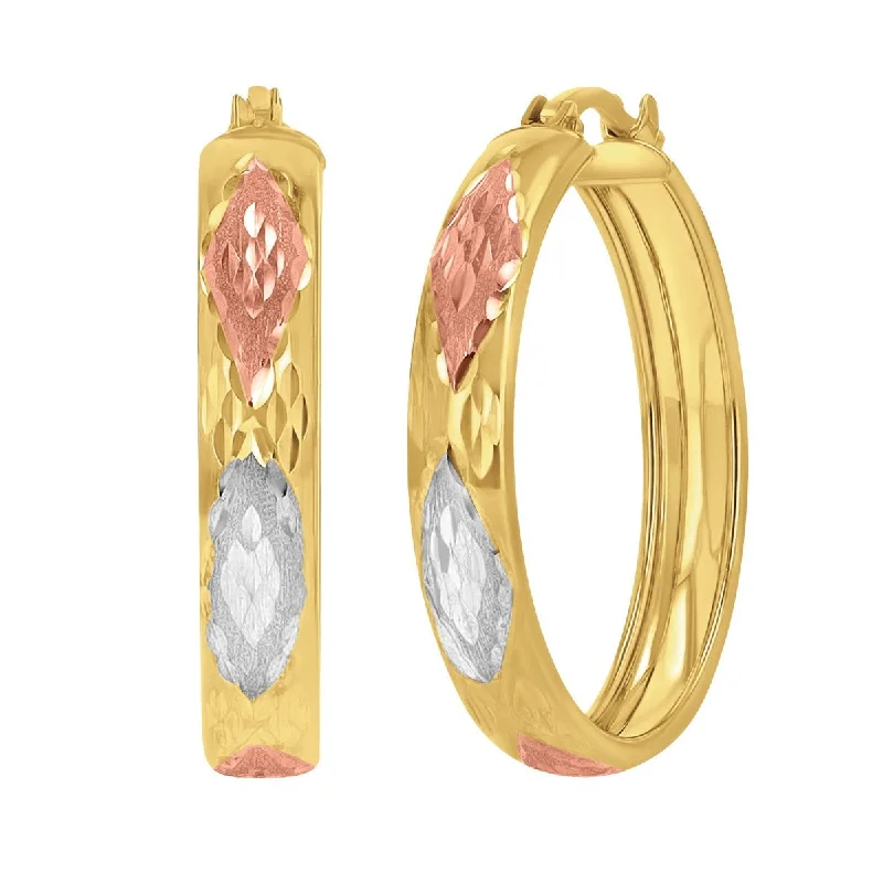 Women’s textured earrings-14KT Tri-Color Gold 20X4MM Hoop Earrings