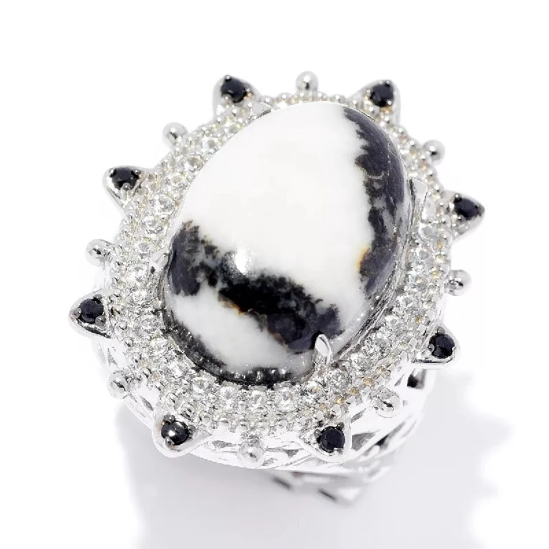 Women’s round diamond ring-Dallas Prince Sterling Silver Zebra Jasper, Black Spinel & White Zircon Ring