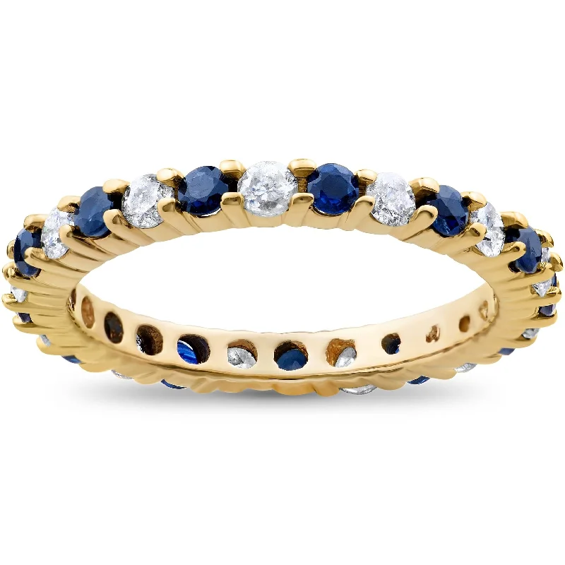 Women’s luxury ring-1 1/2ct Diamond Sapphire Eternity Ring Yellow Gold