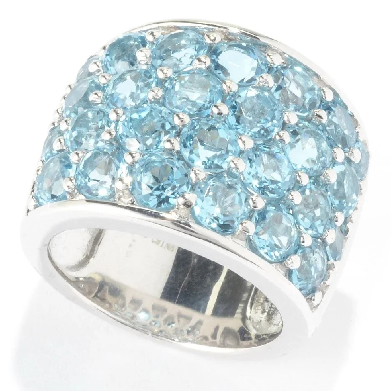 Women’s adjustable ring-Sterling Silver Round 7.8Ctw Swiss Blue Topaz Four-Row Wide Band Ring