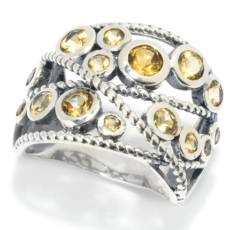 Women’s wedding ring-Sterling Silver Round Citrine Beaded Wide Band Ring