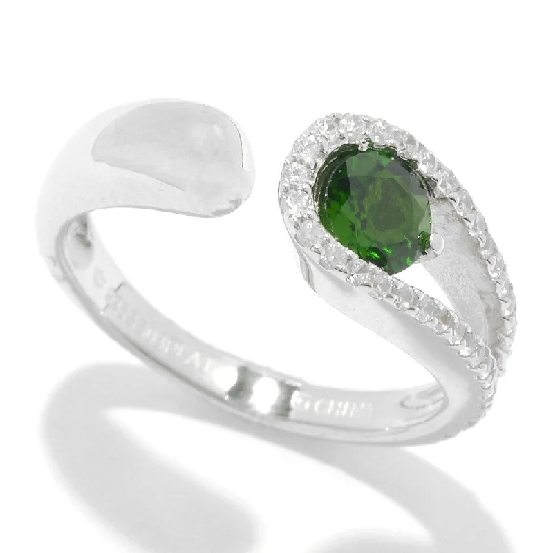 Women’s sapphire engagement ring-Sterling Silver Chrome Diopside and White Zircon Bypass Band Ring