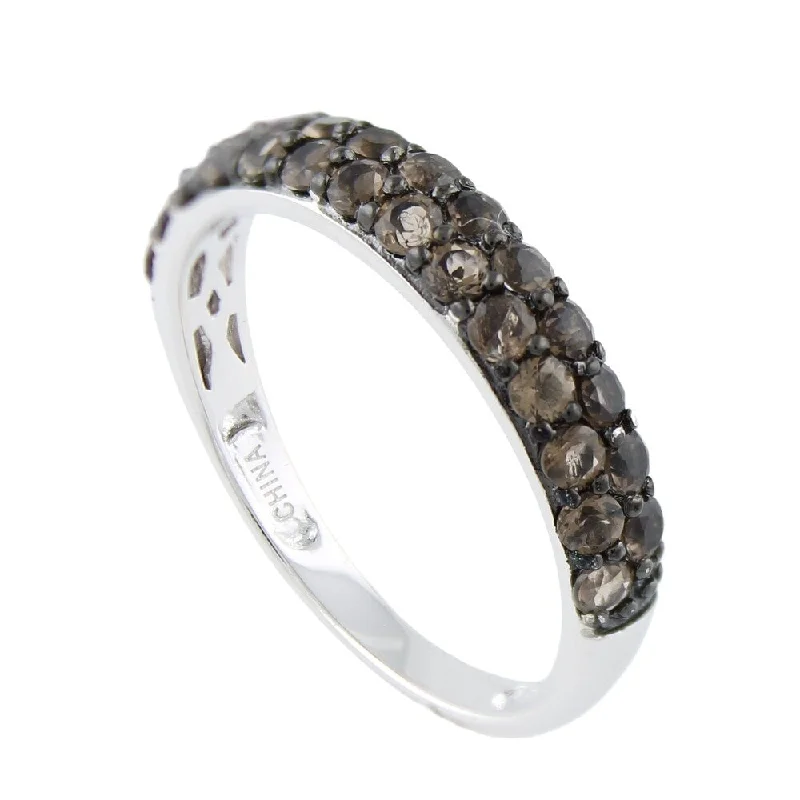 Women’s pearl ring-Sterling Silver Smoky Quartz Stack Band Ring