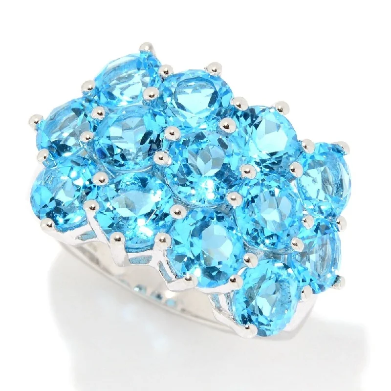 Women’s moonstone ring-Sterling Silver Swiss Blue Topaz Round Cut 3 Row Ring