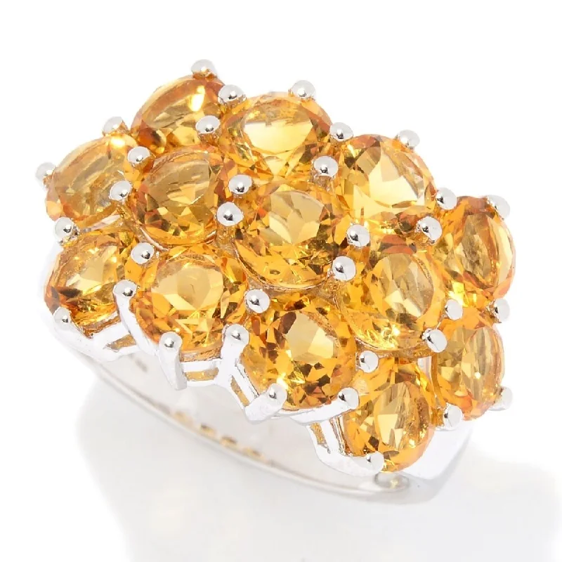 Women’s sapphire ring-Sterling Silver Citrine Round Cut 3 Row Ring - Yellow