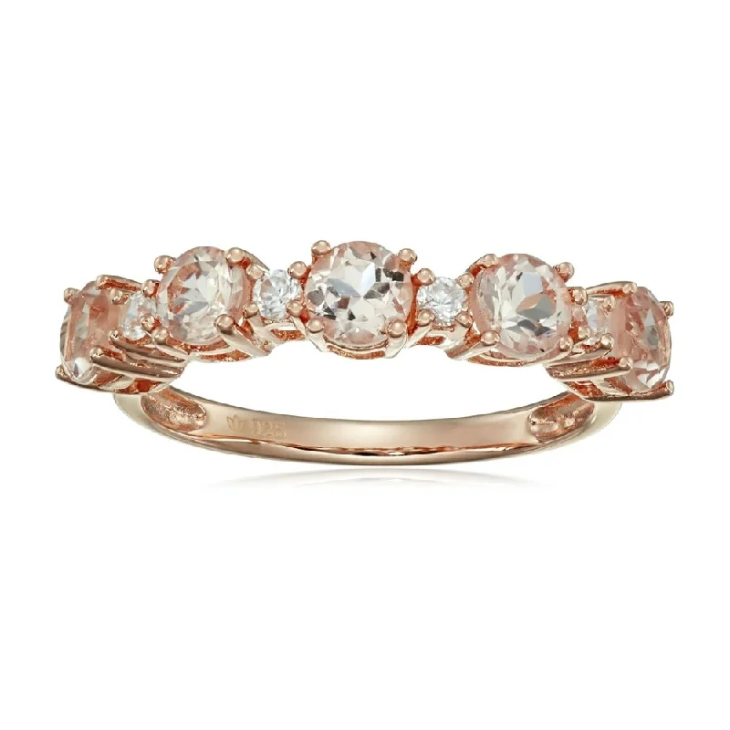 Women’s rose gold engagement ring-Rose Gold Plated Silver Morganite & Natural White Zircon Band Ring - peach