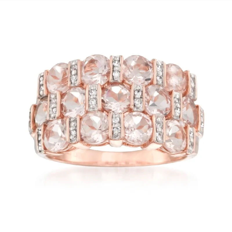 Women’s eternity diamond ring-925 Sterling Silver Morganite and White Natural Zircon Ring Size - 8