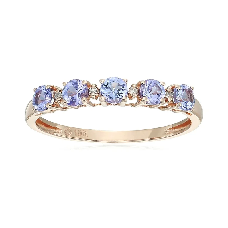 Women’s pearl ring-10k Rose Gold Tanzanite Diamond Stackable Ring - Blue