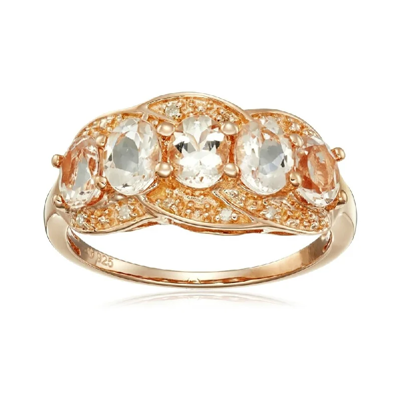 Women’s solitaire ring-Rose Gold-Plated Silver Morganite & Diamond Ring