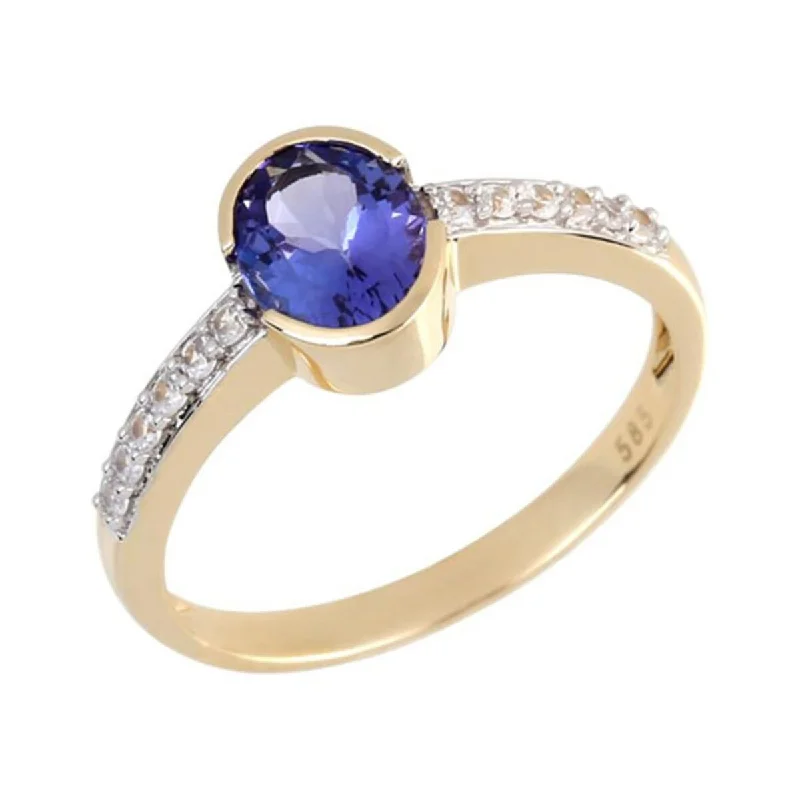 Women’s sapphire ring-14K Gold Tanzanite and White Natural Zircon Ring