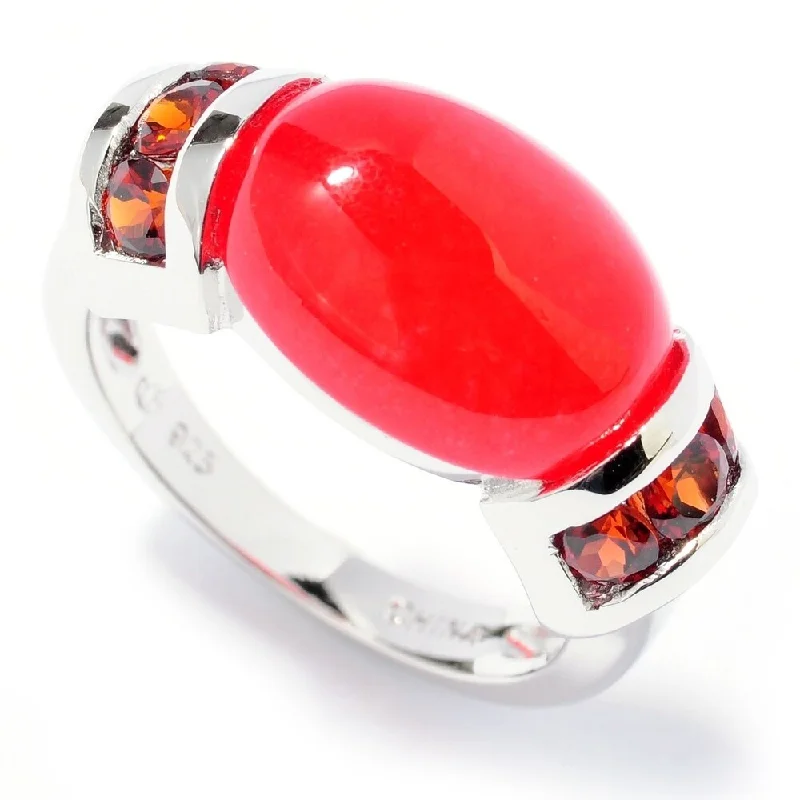 Women’s solitaire ring-925 Sterling Silver Red Garnet and Red Jade Ring