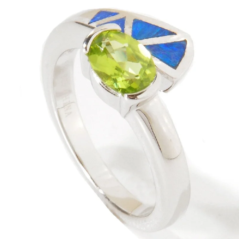 Women’s emerald ring-925 Sterling Silver Peridot and Opal Ring