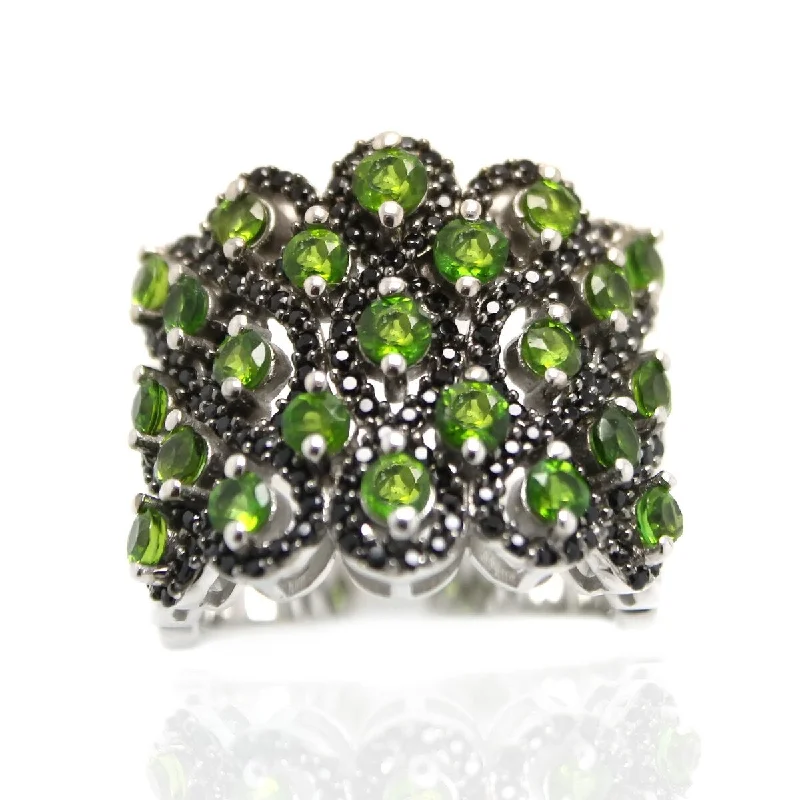 Women’s classic ring-925 Sterling Silver Black Spinel and Chrome Diopside Gemstone Ring