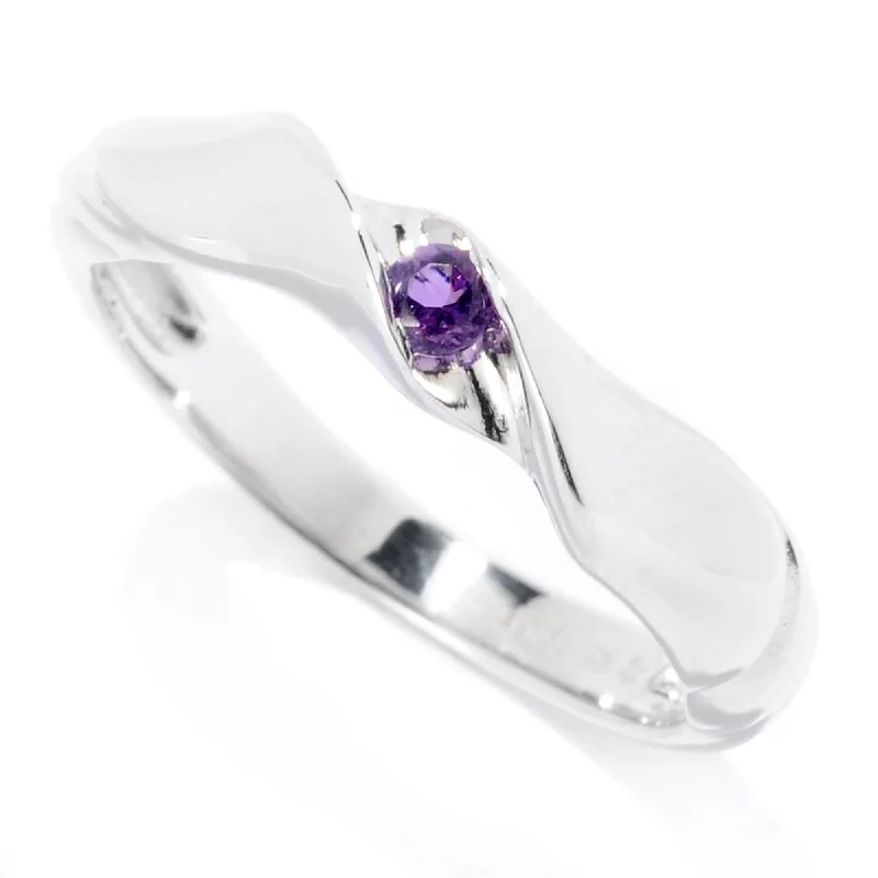 Women’s silver gemstone ring-Sterling Silver 2.5Mm Round 0.06Ctw African Amethyst Stack Band Ring