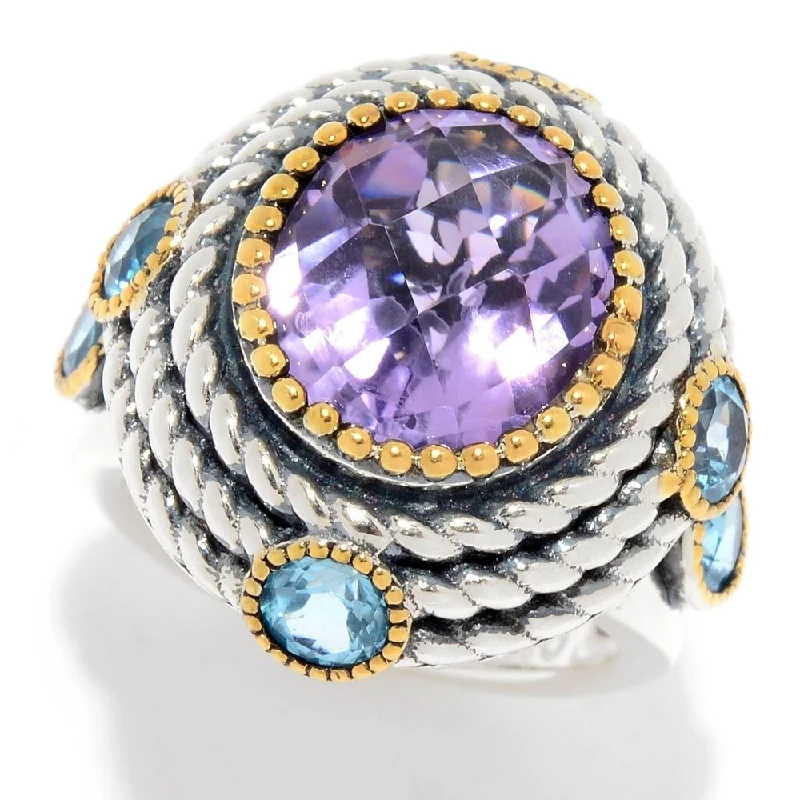 Women’s pinky ring-6.80ctw Pink Amethyst & Swiss Blue Topaz Halo Ring