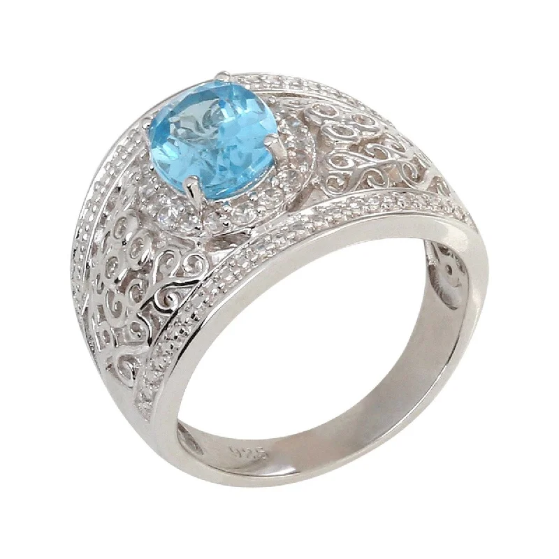 Women’s emerald ring-925 Sterling Silver Swiss Blue Topaz and White Natural Zircon Ring