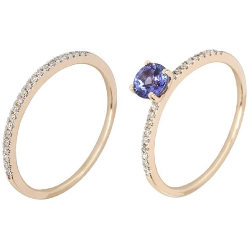 Women’s rose gold ring-14K Gold Tanzanite and Diamond Stackable Ring