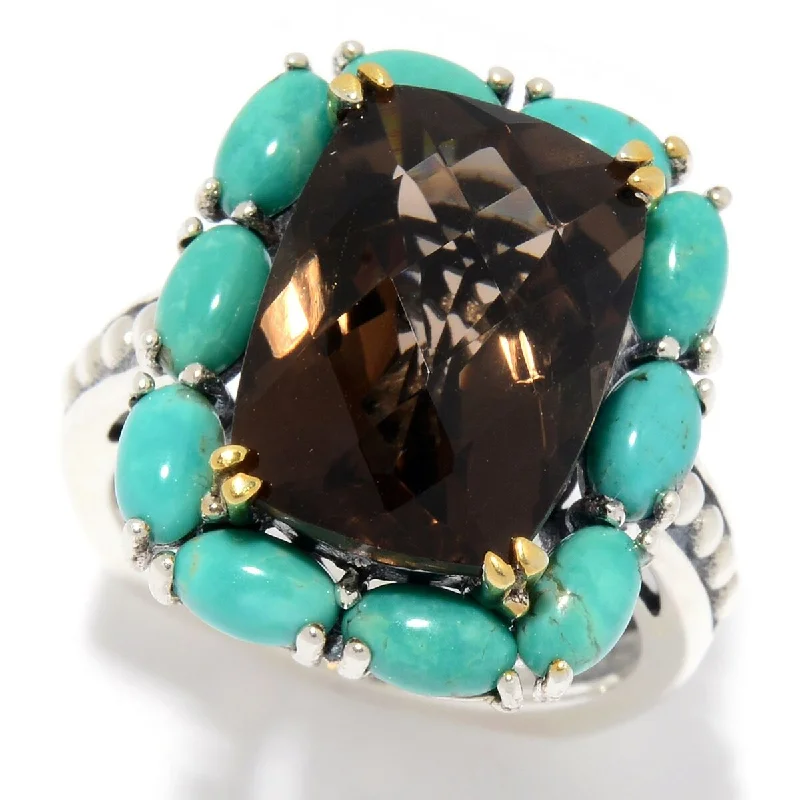 Women’s statement ring-925 Sterling Silver Tyrone Turquoise and Smoky Quartz Ring