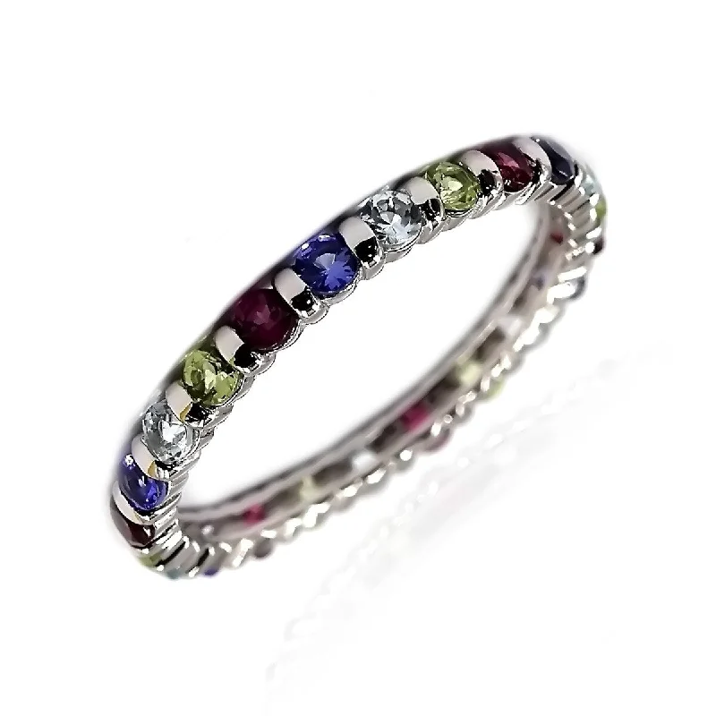 Women’s modern ring-925 Sterling Silver Multi Gemstone Eternity Band Ring