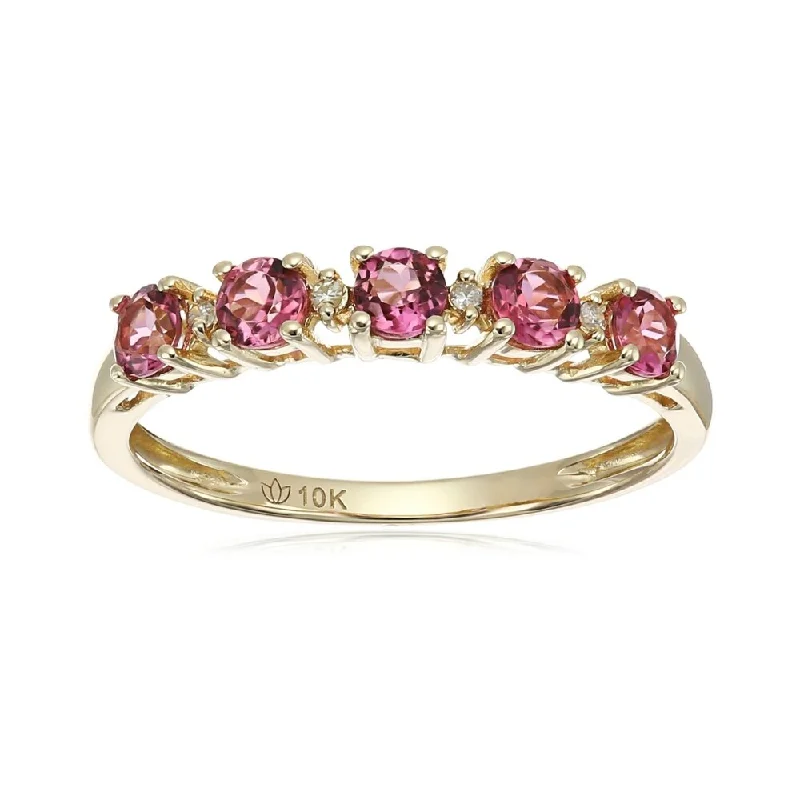 Women’s silver wedding ring-10kt Yellow Gold Pink Tourmaline & Diamond Accent Stack Ring Size - 7