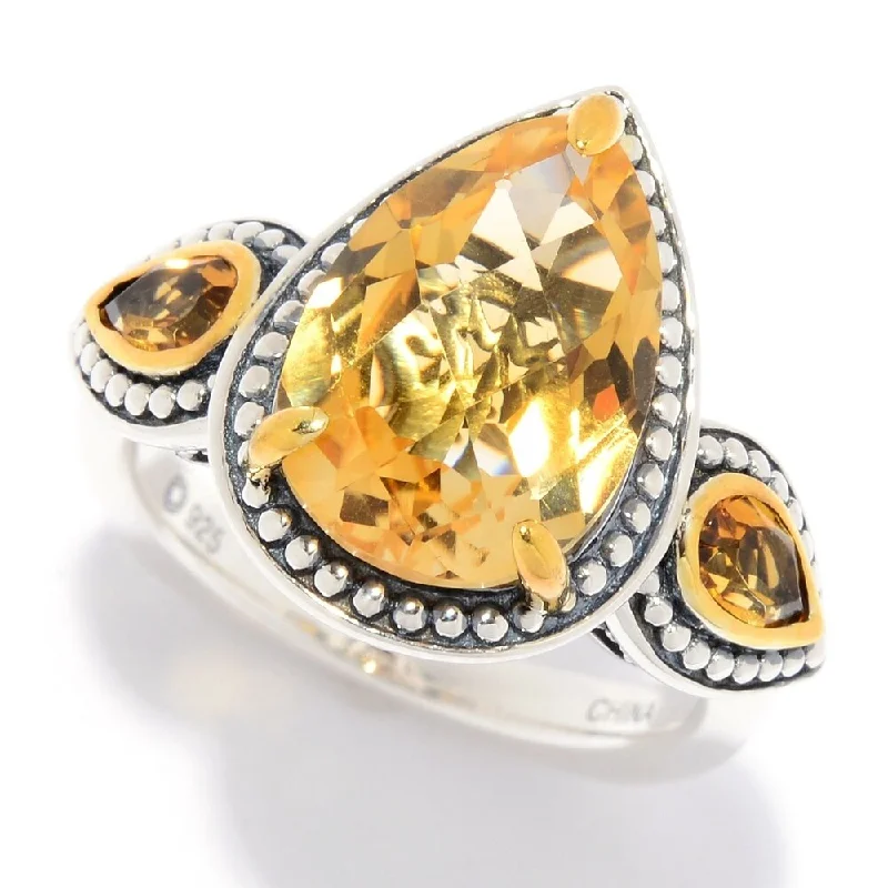 Women’s vintage-inspired ring-Multi Citrine 3-Stone Beaded Ring