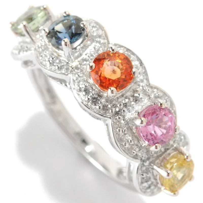 Women’s pinky ring-Ster Silver 2.04ct Orange Sapphire & Multi Sapphire Band Ring, Size 7