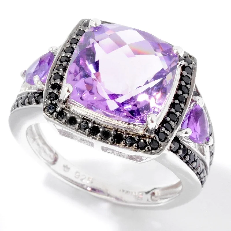 Women’s silver engagement ring-925 Sterling Silver White Cz,African Amethyst,Black Color Zircon Ring