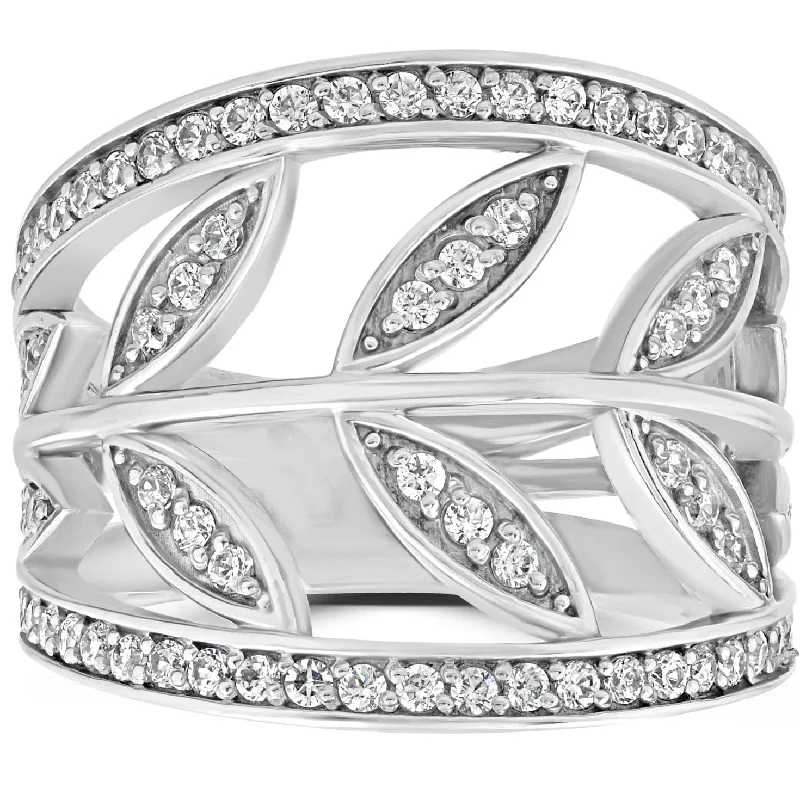 Women’s dainty ring-1CT Diamond Floral Knuckle Ring White Gold