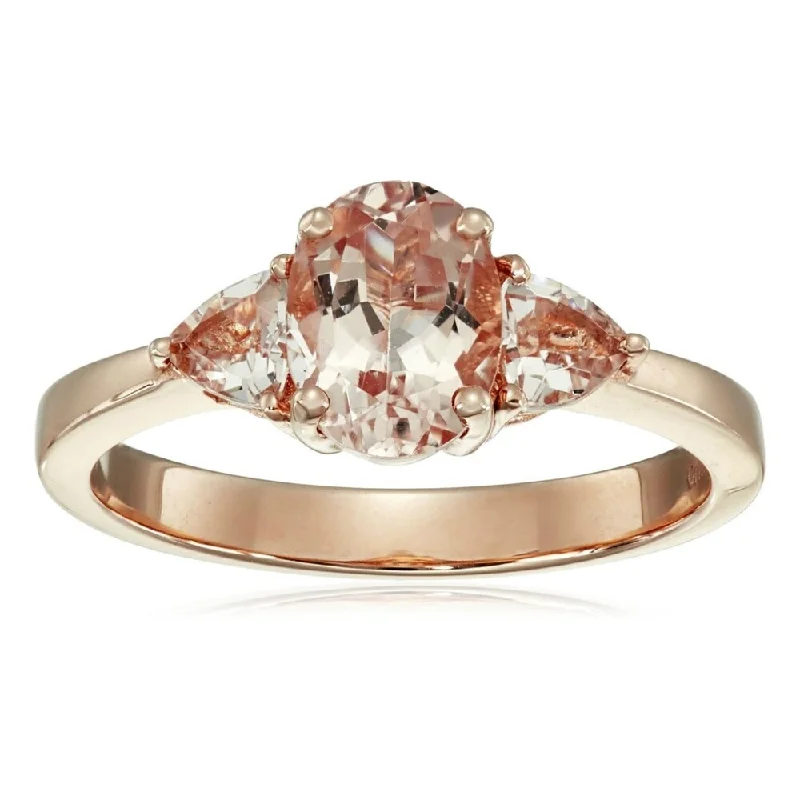 Women’s sparkling ring-14k Rose Gold Morganite Oval and Trillion 3-Stone Ring