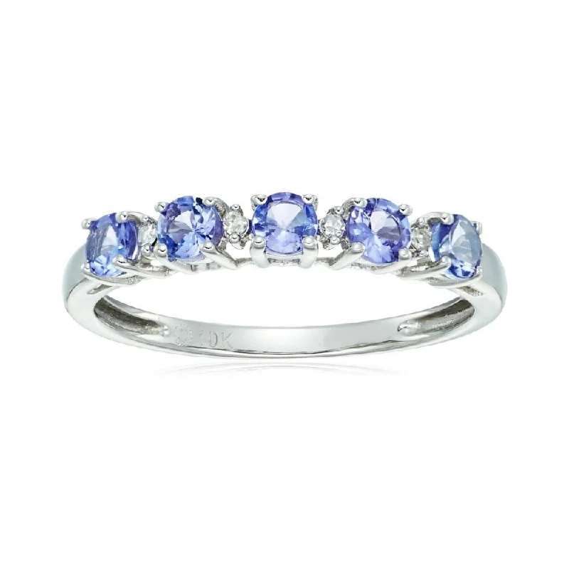 Women’s vintage engagement ring-10k White Gold Tanzanite and Diamond Accented Stackable Ring