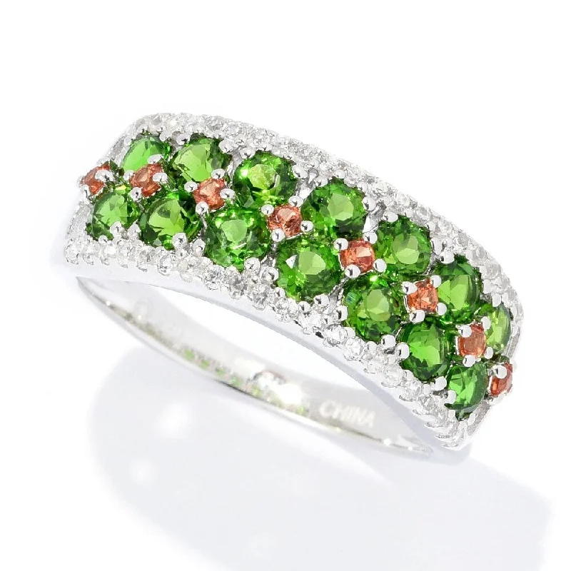 Women’s custom-designed ring-Sterling Silver 1.37ctw Chrome Diopside & Multi Gem Band Ring