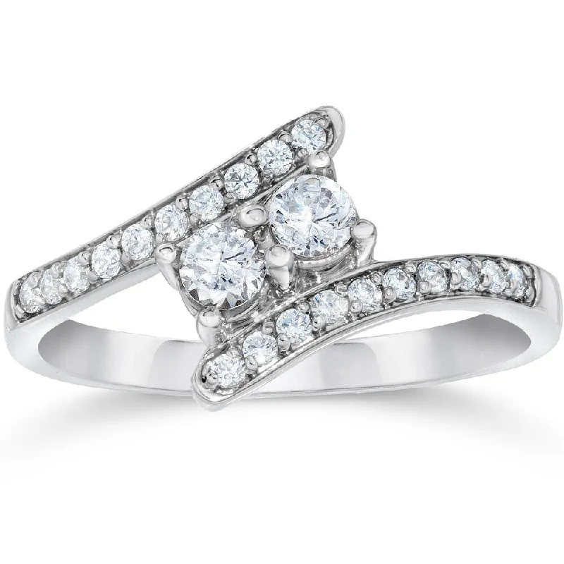 Women’s promise ring-10k White Gold 1/2ct TDW 2-stone Diamond Ring