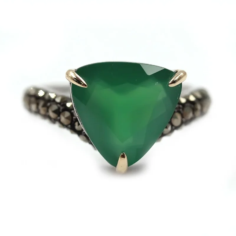 Women’s rose gold engagement ring-14k Gold And Sterling Silver Green Agate and Marcasite Ring