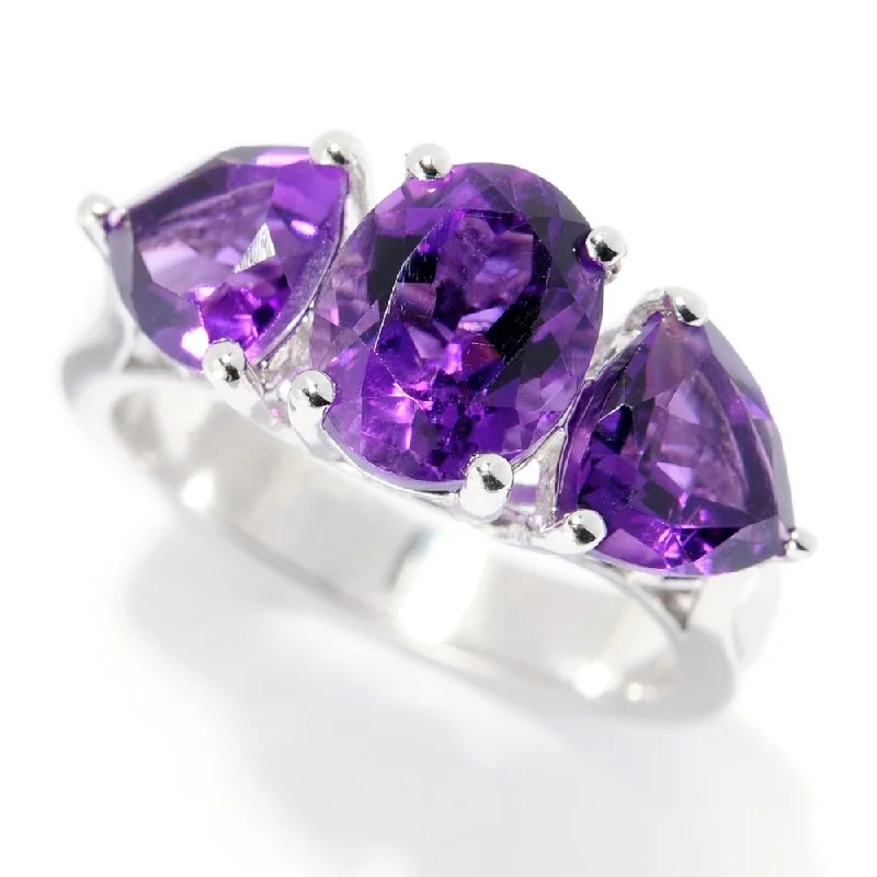 Women’s vintage ring-Sterling Silver Oval & Trillion Amethyst Ring