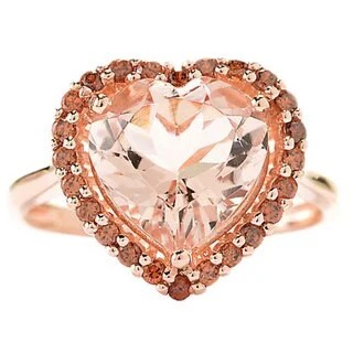 Women’s heart-shaped ring-14k Rose Gold 3 5/8ct Heart-shaped Morganite and Brown Zircon Ring