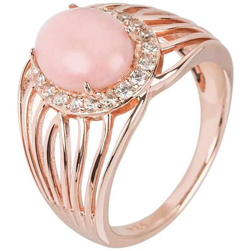 Women’s black diamond ring-Rose Gold Over Sterling Silver Pink Opal and White Natural Zircon Ring