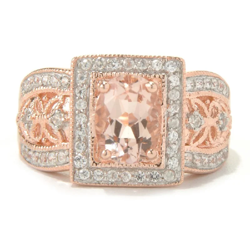 Women’s pearl ring-10k Rose Gold Morganite and Diamond Ring (1/3cttw, H-I Color, I1-I2 Clarity)