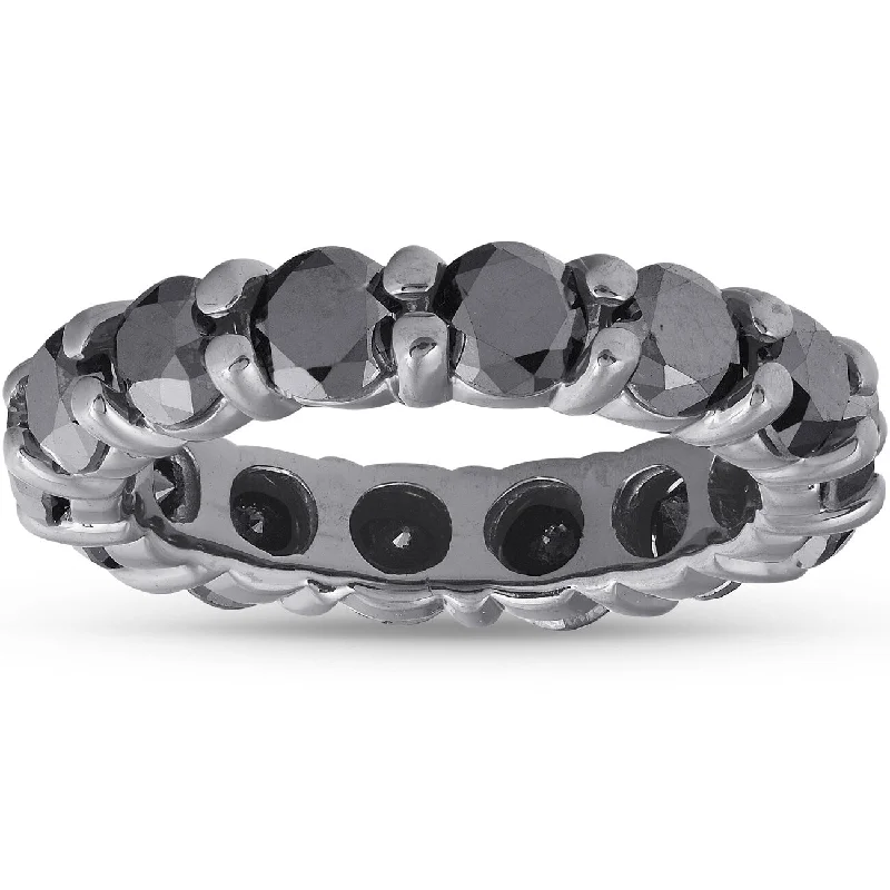 Women’s black diamond ring-3 1/2ct Black Diamond Black Gold Eternity Stackable Ring