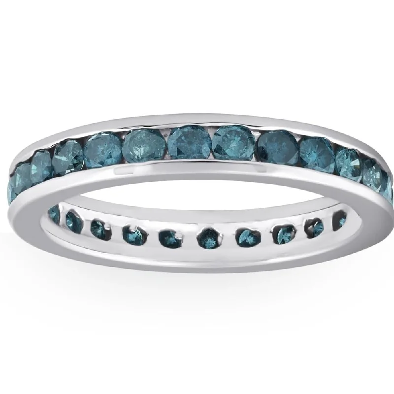 Women’s fine diamond ring-1 1/2ct Blue Diamond Channel Set Eternity Ring White Gold