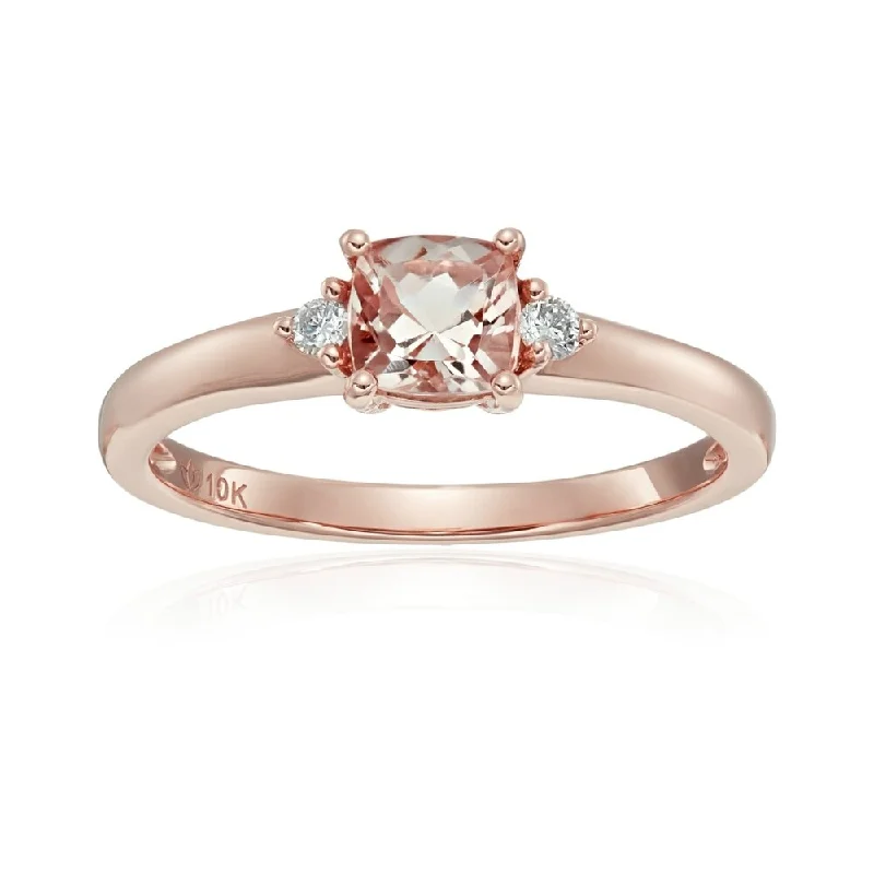 Women’s silver engagement ring-10k Rose Gold Morganite & Diamond Ring Size 7