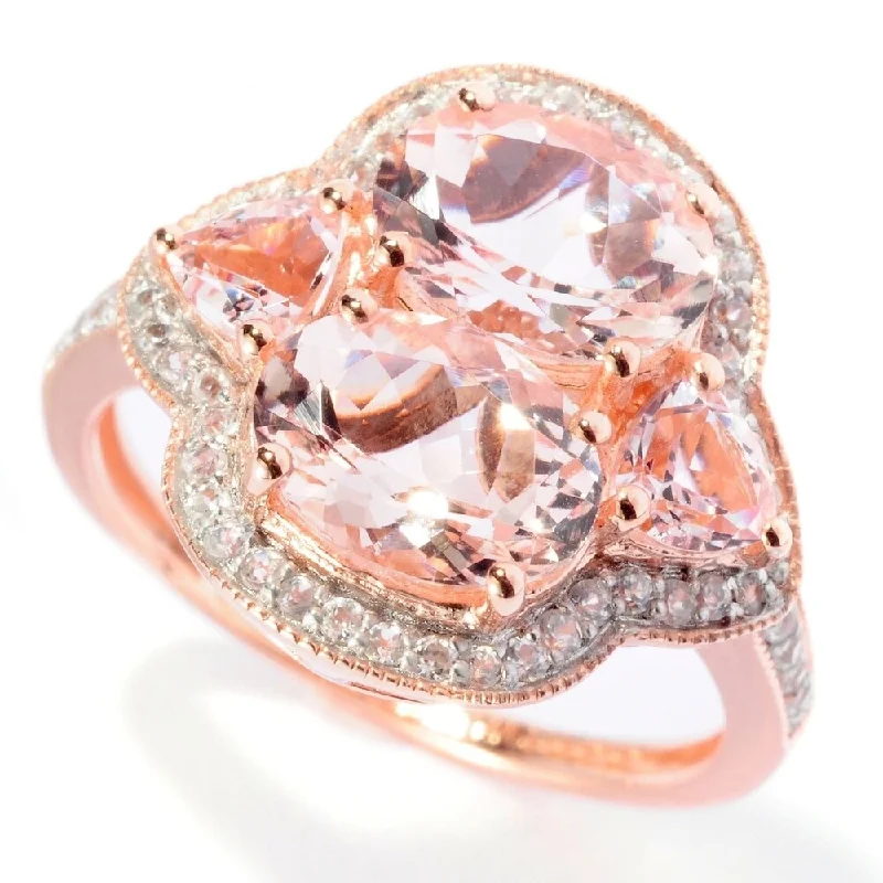 Women’s men’s style ring-18K Rose Vermeil 2.83Ctw Dual Shaped Morganite,White Zircon Cocktail Ring