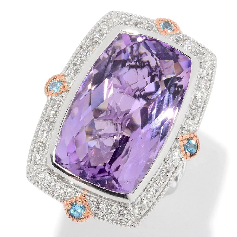 Women’s solitaire ring-Sterling Silver Two-tone 23.88ctw Amethyst & Multi Gem Ring